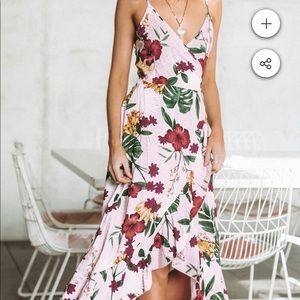 CupShe PINK FLORAL RUFFLED DRESS